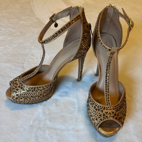 THALIA SODI Chacey Gold Bronze Zippered Platform Heels womens size 10M - Picture 10 of 14